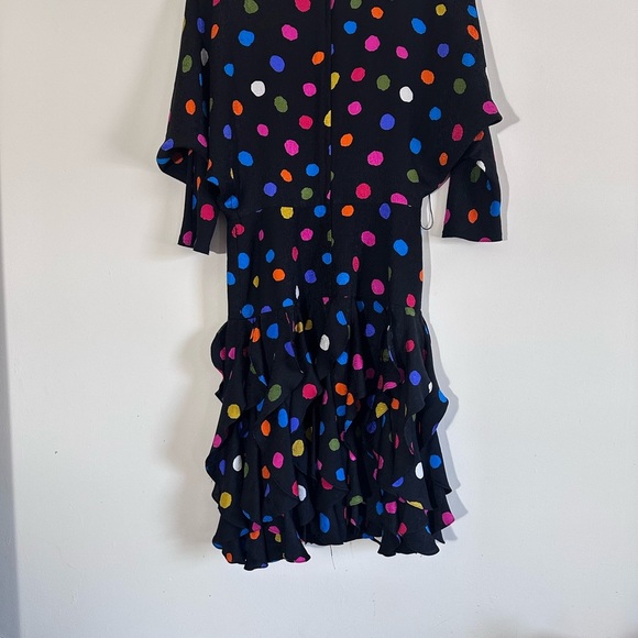 Gillian 100% Silk Vintage 80’s polka dot Ruffle midi Dolman sleeve dress size8 - Picture 5 of 13